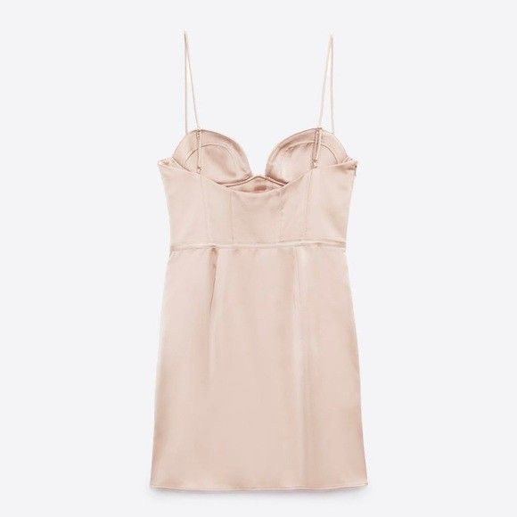Zara Beige Rose Corset Satin Effect Drapped Party Coctail Bridal Mini Dress - Picture 13 of 13